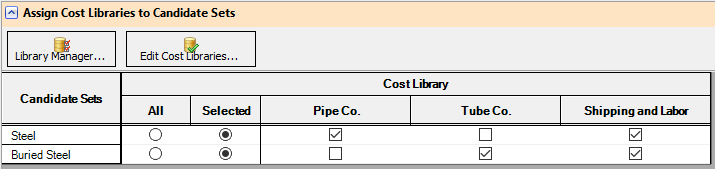 The Assign Cost Database section of the ANS module. 